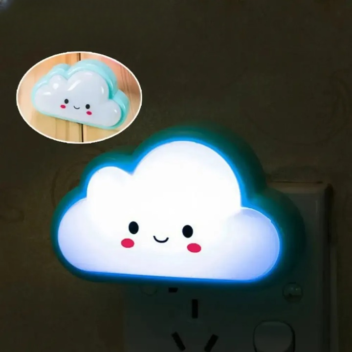 Smiley Cloud Plug-In LED Night Light – Soft Warm Glow Baby Lamp, Kids Night Light for Bedroom & Nursery (Random Color)
