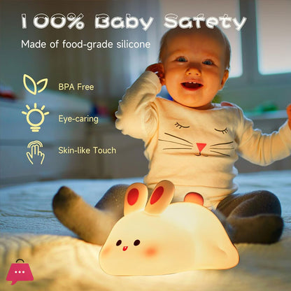Silicon Rabbit Lamp - Cute Lamps - Rechargeable Rabbit Lamp With Touch Sensor - Bunny Night Lamps for Kids